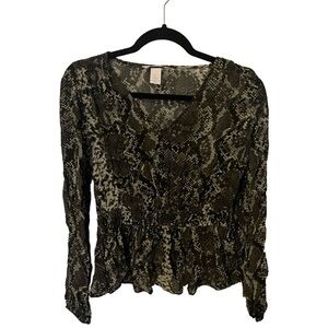 H&M Black and Gray Snake Print Blouse